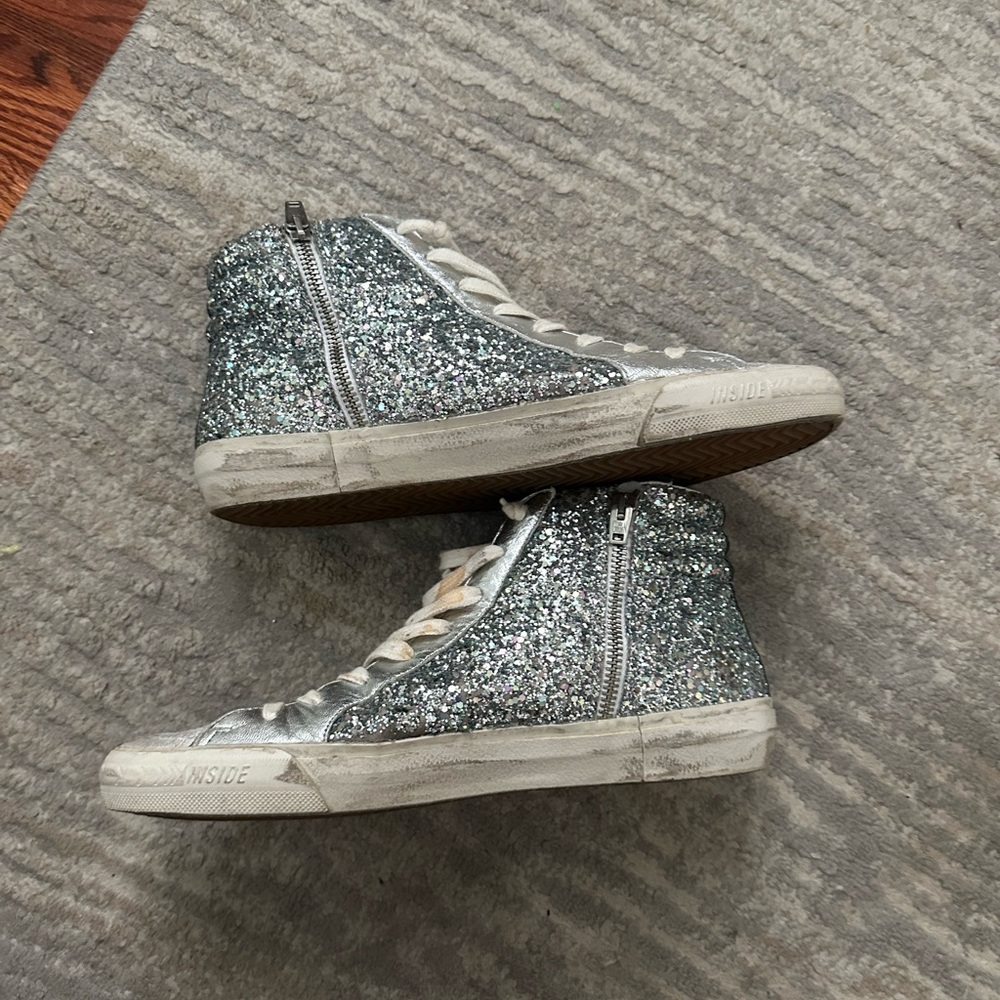 GOLDEN GOOSE 41 SILVER GLITTER HIGH TOP SNEAKERS WORN - Picture 6 of 7